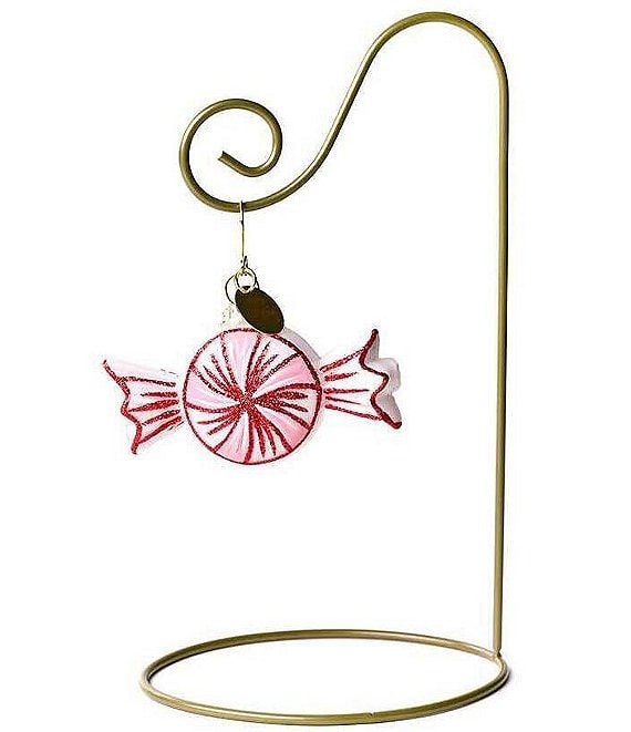 Happy Everything! Peppermint Glass Shaped Ornament With Gold Stand