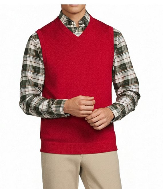 Hart Schaffner Marx Big & Tall Merino Wool Vest, Red - Image 1