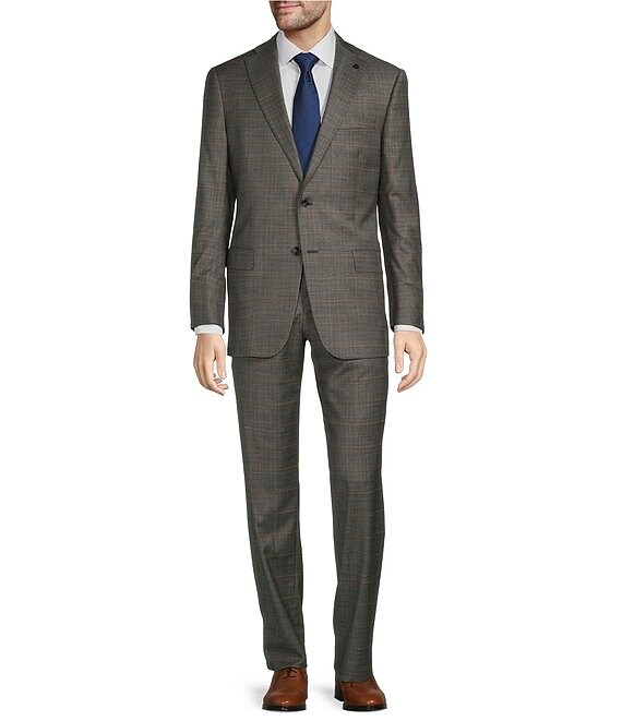 Color:Brown/Tan - Image 1 - Chicago Classic Fit Charcoal Brown Windowpane Suit