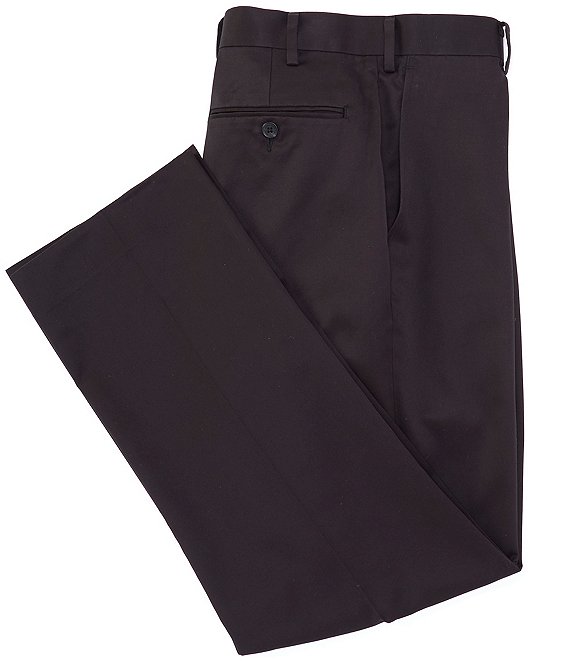 Color:Black - Image 1 - Flat-Front Twill Straight Fit Chino Suit Separates Dress Pants