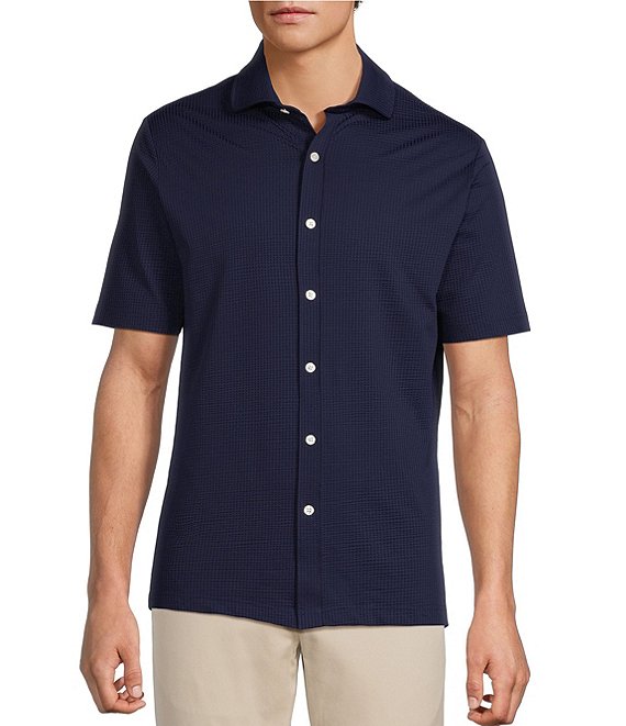 Hart Schaffner Marx Luxury Performance The Driver Short Sleeve Solid Button Front Shirt