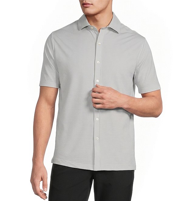 hart schaffner marx dress shirts Short Sleeve Fan Print Button Front Shirt Houndstooth pattern Hart Schaffner Marx State Street