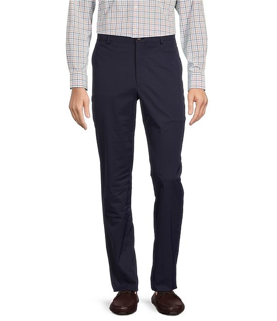 Color:Navy - Image 1 - Tech Stretch New York Tailored Modern Fit Flat-Front Dress Pants