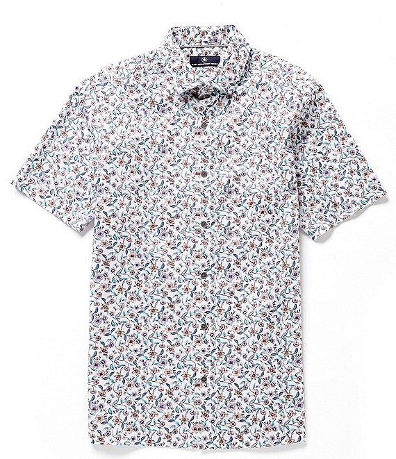 Hart Schaffner Marx Short Sleeve Spread Collar Floral Squaretail Sport ...