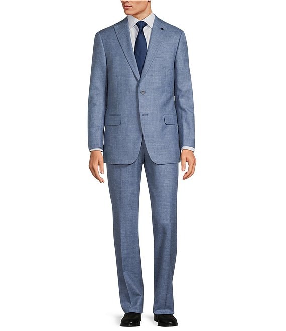 Hart Schaffner Marx Solid Blue Classic Fit Wool Silk Linen 2-Piece Suit ...