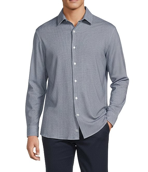 Hart Schaffner Marx State Street Essentials Long Sleeve Houndstooth Albini Knit 4Flex Coat Front Shirt