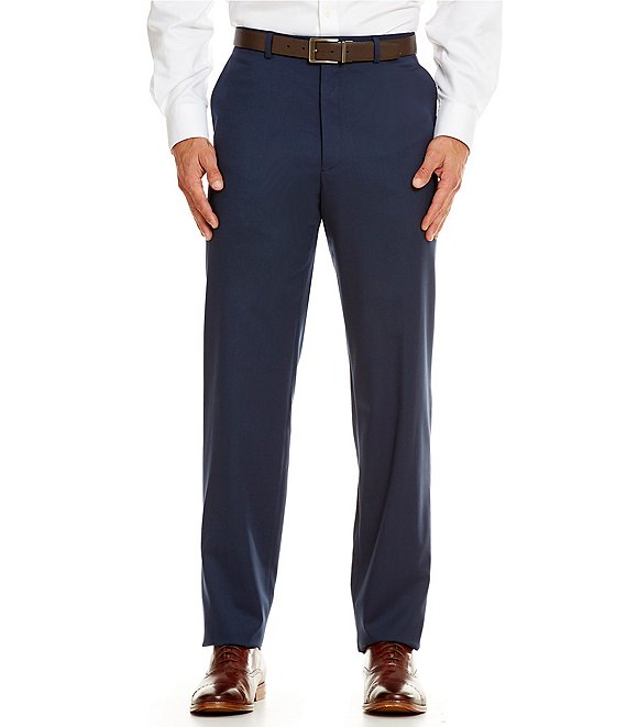 Color:Navy - Image 1 - Tailored Chicago Flat-Front Dress Pants