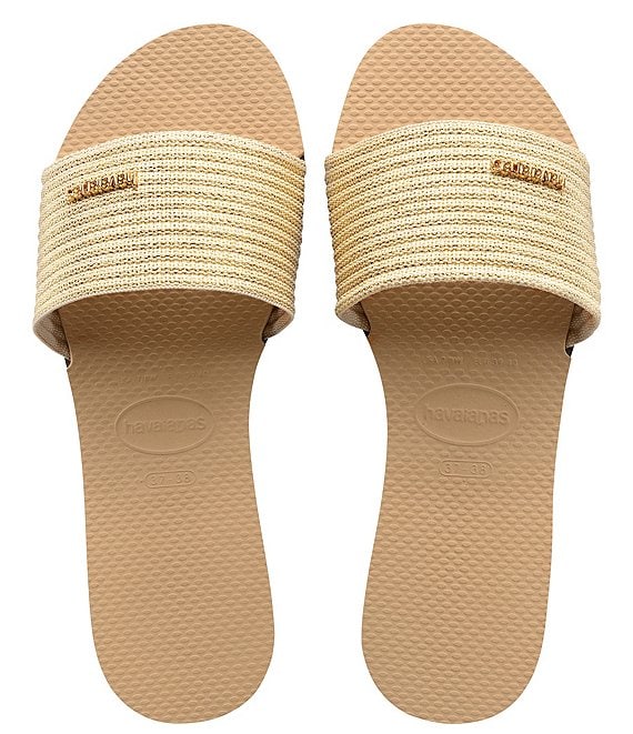 Color:Golden - Image 1 - Women's You Malta Metallic Slide Sandals