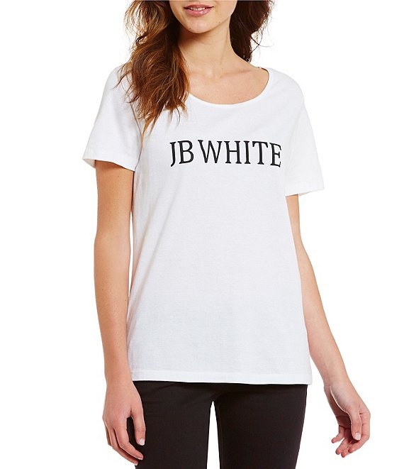 Color:White - Image 1 - J.B. White Logo Scoop Neck Short Sleeve Tee