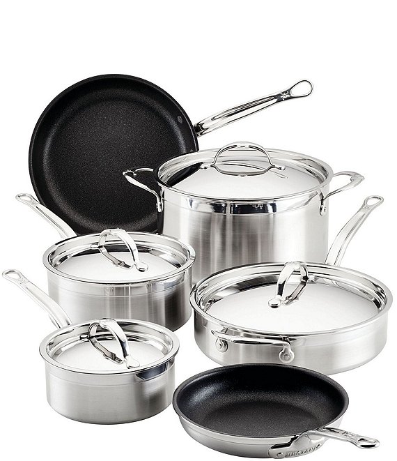 Color:Silver - Image 1 - Professional Clad Stainless Steel TITUM Nonstick Ultimate 10-Piece Cookware Set