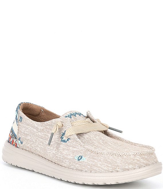 Color:Flora Sunflower Beige - Image 1 - Women's Wendy Chambray Printed Detail Washable Slip-Ons