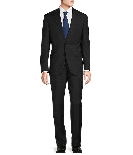 Color:Charcoal - Image 1 - Classic Fit Double Pleated Solid 2-Piece Suit