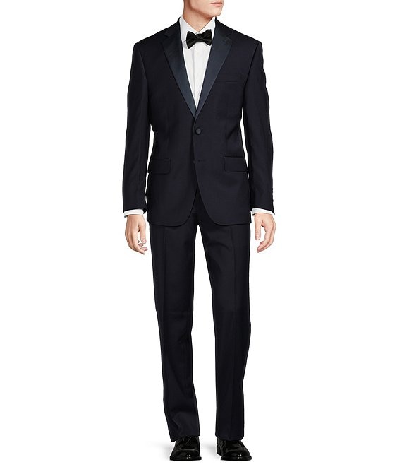 Color:Navy - Image 1 - Classic Fit Flat Front Solid 2-Piece Tuxedo Suit