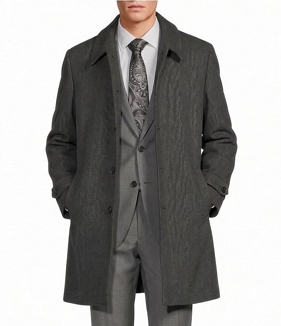 Hickey Freeman Herringbone Single Breasted Topcoat