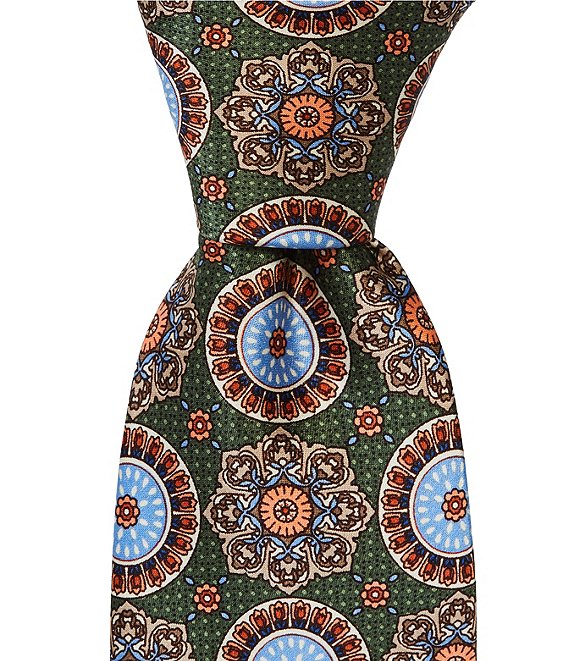 Hickey Freeman Large Medallion Print Traditional Silk Tie