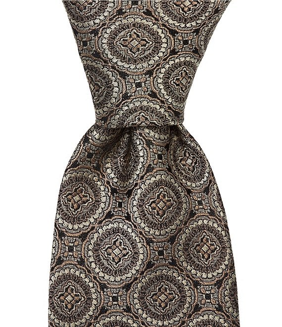 Hickey Freeman Medallion Print Traditional Silk Tie