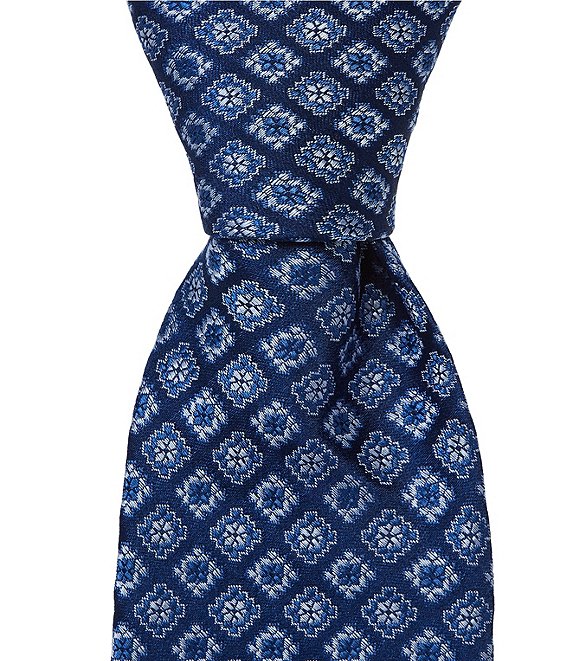 Hickey Freeman Mini Square Medallion Pattern Traditional Silk Tie