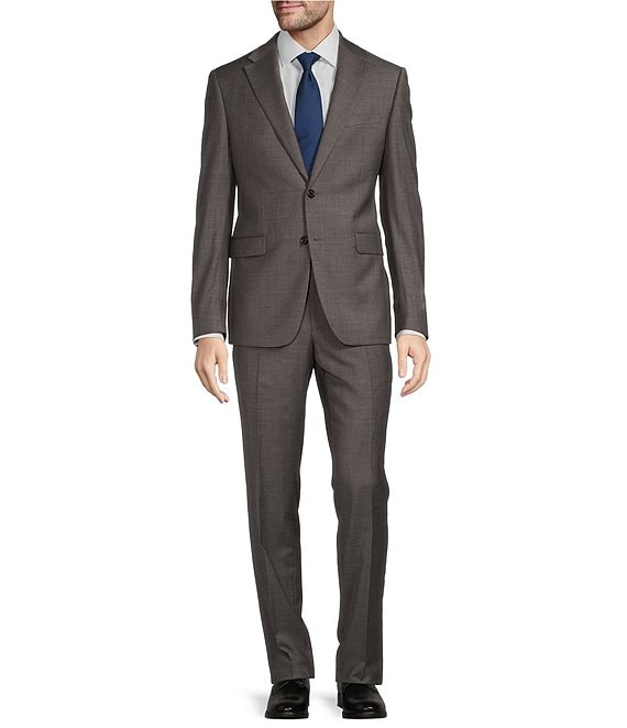 Color:Medium Grey - Image 1 - Modern Fit Flat Front Solid 2-Piece Suit