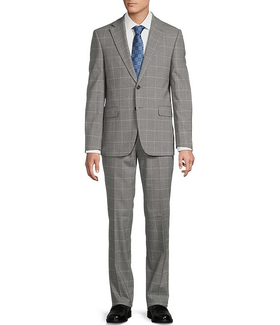 Hickey Freeman Modern Fit Flat Front Windowpane 2 Piece Suit