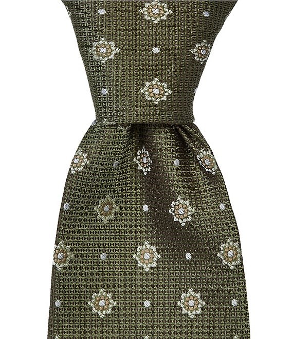 Hickey Freeman Textured Medallion Print Traditional Silk Tie
