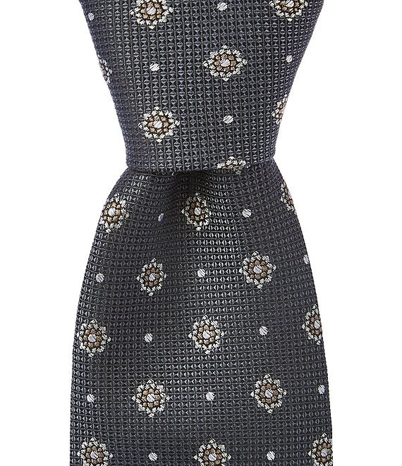 Hickey Freeman Textured Medallion Print Traditional Silk Tie