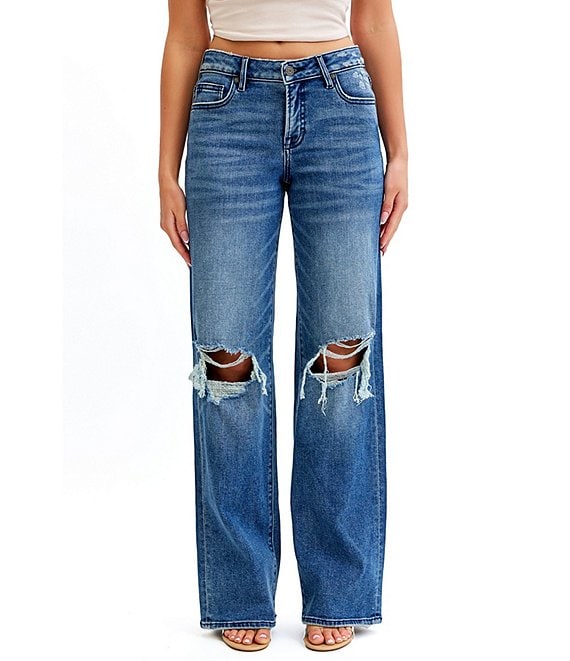 Hidden Jeans Logan Mid Rise Distressed Dad Jeans, Dark Wash - Image 1