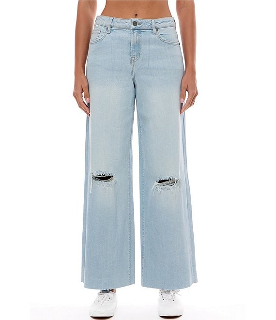 Hidden Jeans Nori Stretch Super Distressed Wide Leg Denim Jeans, Light Wash - Image 1
