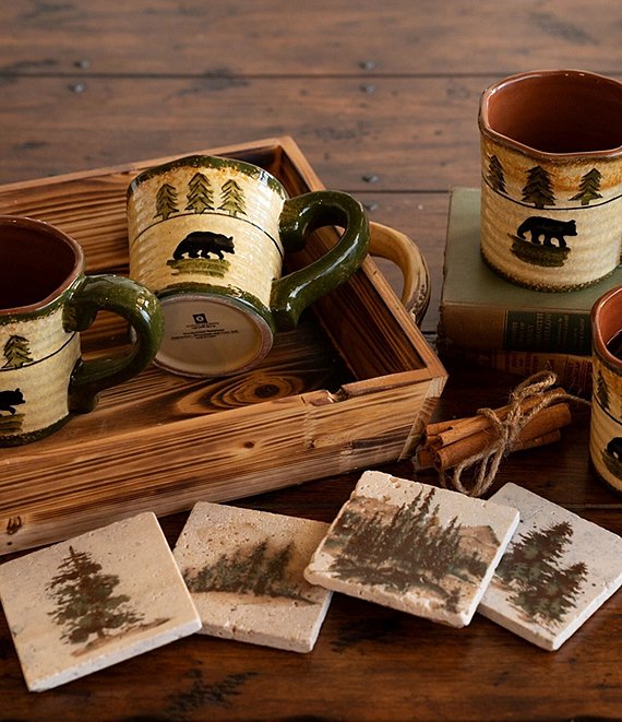 HiEnd Accents 8-Piece Rustic Bear Mug and Scenery Tree Coasters