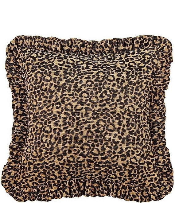 HiEnd Accents Adrienne Ruffled Leopard Chenille Square Pillow