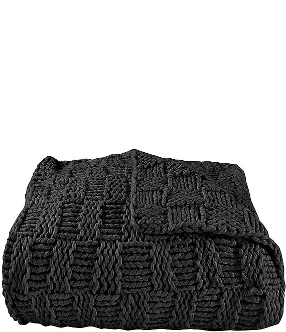 Color:Black - Image 1 - Hand Knitted Chess Throw