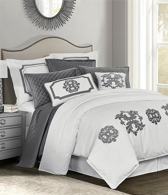 Color:Grey/White - Image 1 - Madison Linen Duvet Cover Mini Set