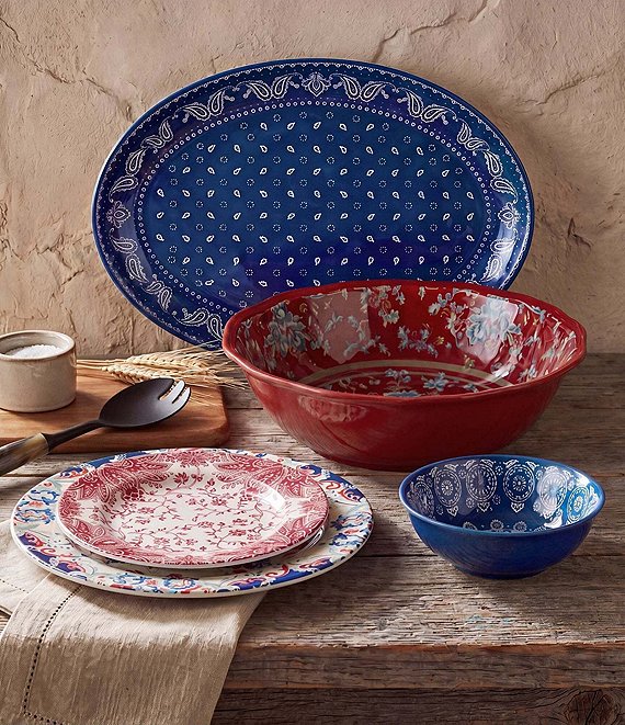 HiEnd Accents Paseo Road Western Bandana 14-Piece Melamine Dinnerware Set