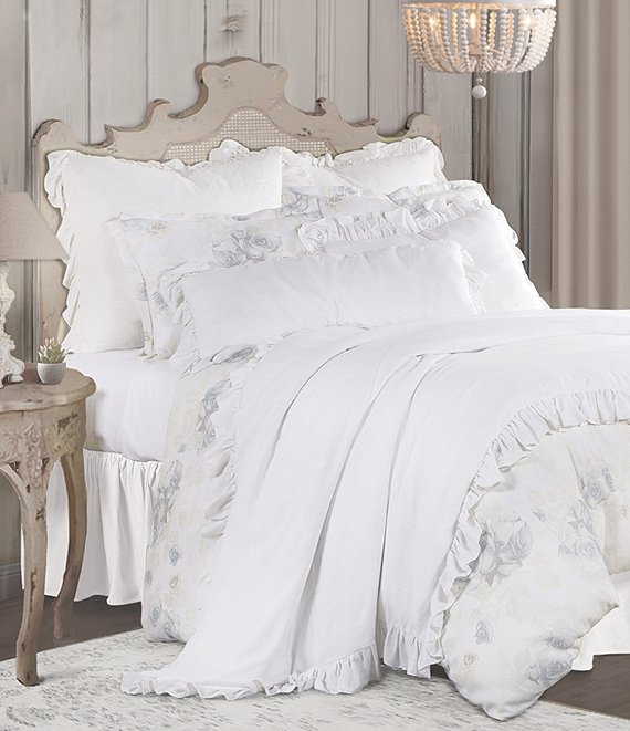 Color:White Floral - Image 1 - Rosaline Washed Floral Linen Comforter Mini Set
