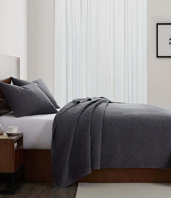 HiEnd Accents Stonewashed Cotton Gauze Diamond Stitch Pattern Quilt, Charcoal - Image 1