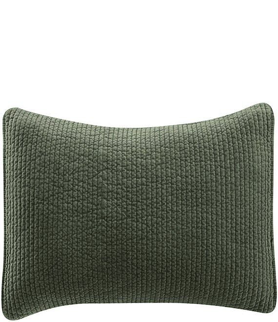 Color:Fern Green - Image 1 - Stonewashed Cotton Quilted Velvet Pillow Sham