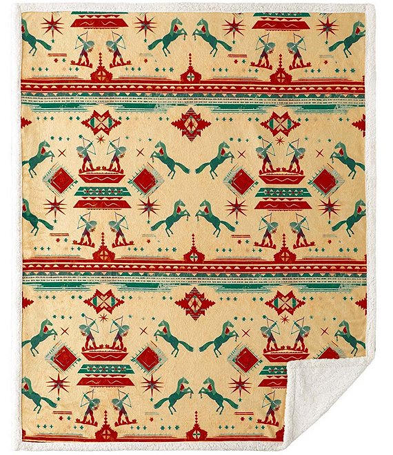 HiEnd Accents x Indigo Arizona Campfire Sherpa-Backed Southwestern Throw Blanket, Tan/Multi - Image 1