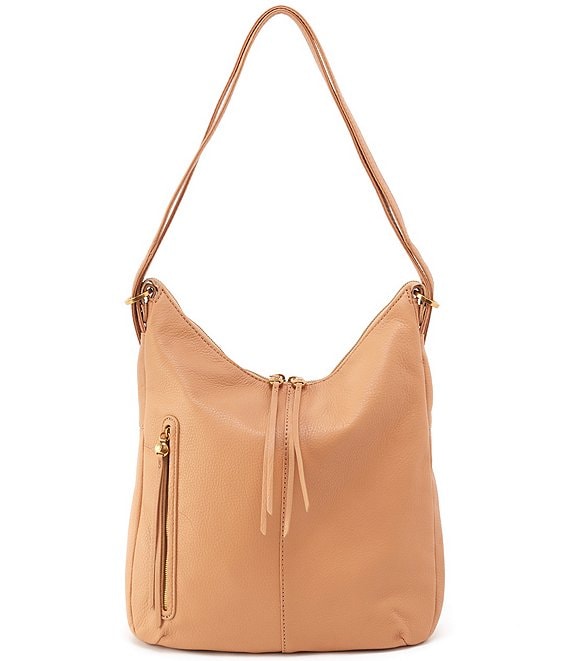 Tan Convertible Leather Backpack Shoulder Bag Crossbody 