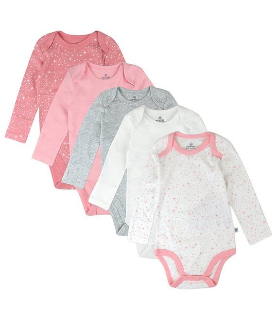 Honest Baby Clothing - Baby Girls Newborn - 12 Months Long Sleeve Organic Cotton  Bodysuit 5-Pack