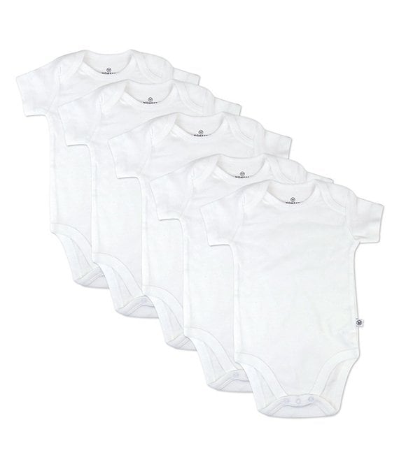 Color:Bright White - Image 1 - Baby Clothing - Baby Newborn - 12 Months Short Sleeve Organic Cotton Bodysuit 5-Pack