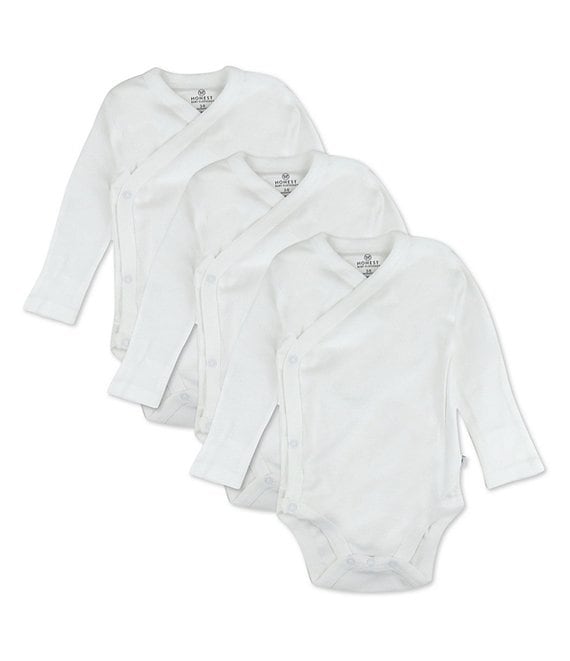 Color:Bright White - Image 1 - Baby Clothing - Baby Newborn - 9 Months Long Sleeve Organic Cotton Kimono Bodysuit 3-Pack