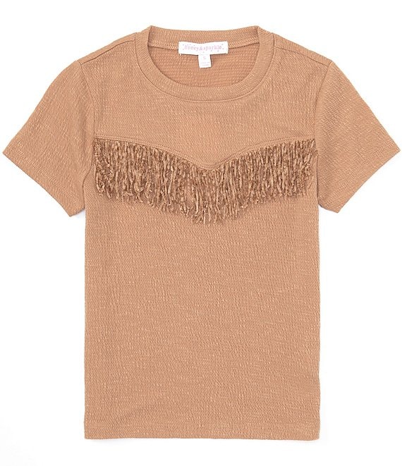 Honey & Sparkle Big Girls 7-16 Short Sleeve Fringe Front Knit T-Shirt