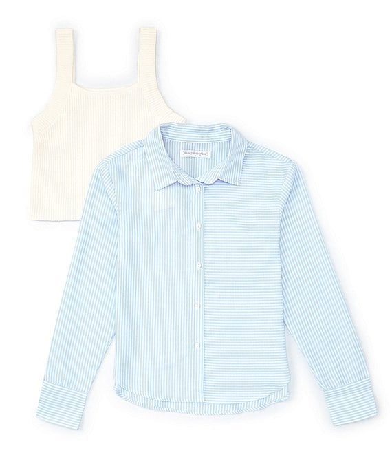 Color:Off-White - Image 1 - Big Girls 7-16 Two-Fer Sweater Vest And Button Front Blouse