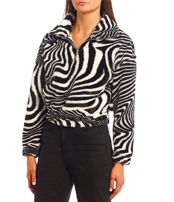 Color:Black/White - Image 1 - Half Zip Swirl Print Pullover