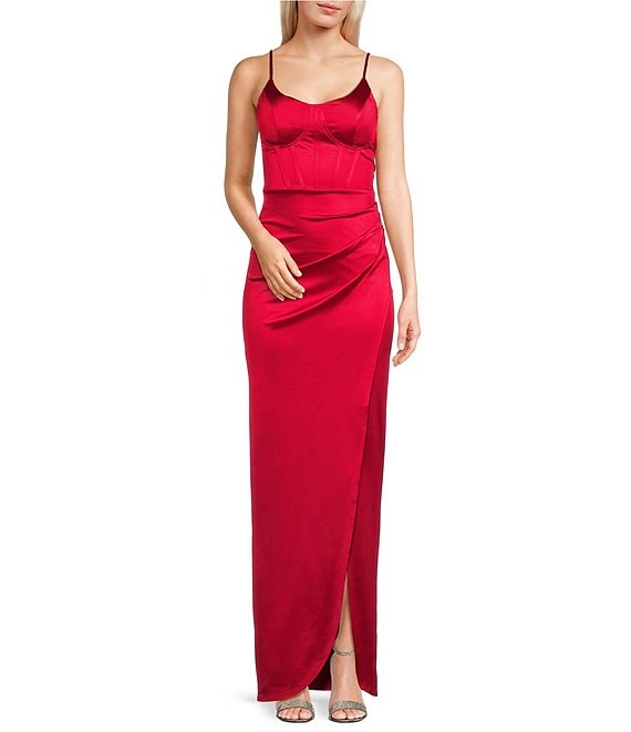Honey and Rosie Corset Lace-Up Back Side Slit Long Dress | Dillard's