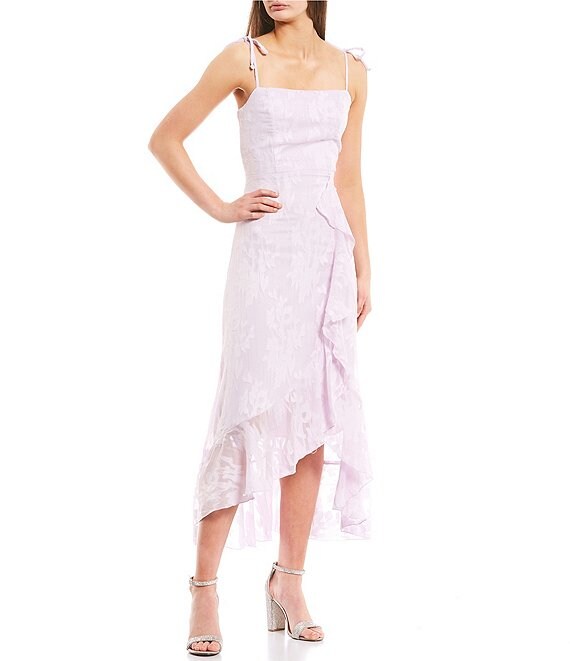 Color:Lilac - Image 1 - Floral Tie Strap Ruffle Side Slit Midi Dress