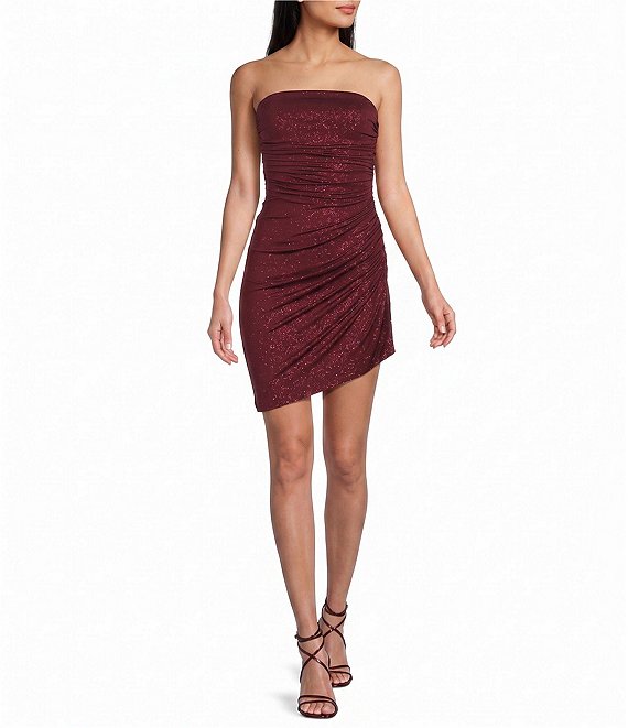 Honey and Rosie Glitter Strapless Side Shirred Dress