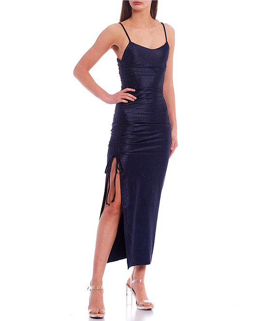 Shirred Knotted Bow Side Slit Midi Dress | Dillard's