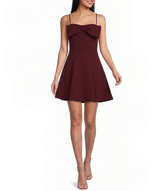 Honey and Rosie Solid Scuba Crepe Bow Front A-Line Dress