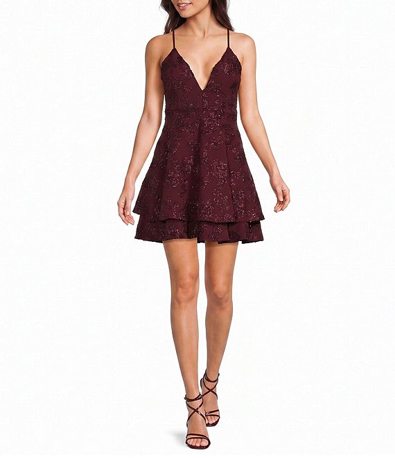 honey and rosie burgundy dress Spaghetti Strap Lace Bra-Back Eyelash Double Hem Fit & Flare Mini Cute Light Blue Satin upload-20250728 None/Pullover Color:hunter-green