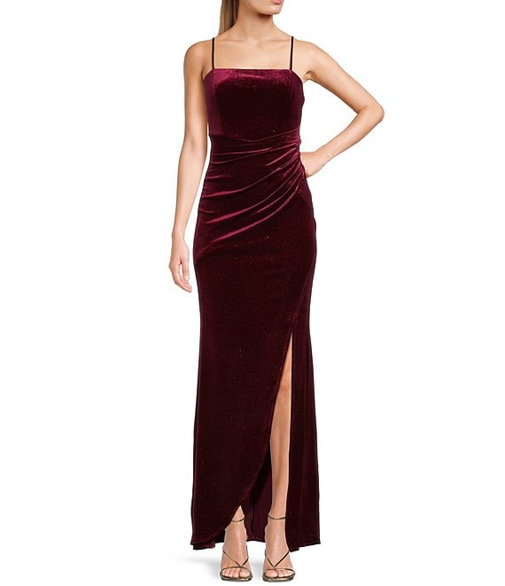 Honey and Rosie Square Neck Pleated Waist Wrap Glitter Dress | Dillard's